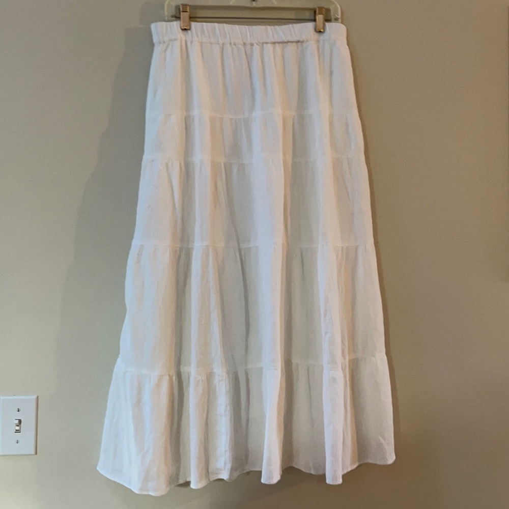 J Jill White Gauze Tiered Maxi Skirt Lined Size M NWT